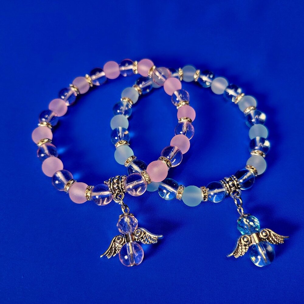 NWOT 1 Pc Gorgeous Crystal Beaded Bracelet with Angel - Choose ONE Pink or Blue